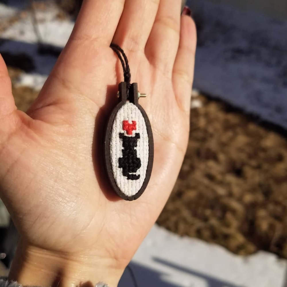 Tiny Cross Stitch Cat Embroidery Necklace